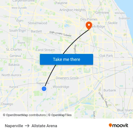 Naperville to Allstate Arena map