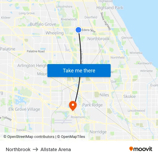 Northbrook to Allstate Arena map