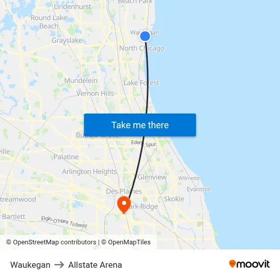 Waukegan to Allstate Arena map