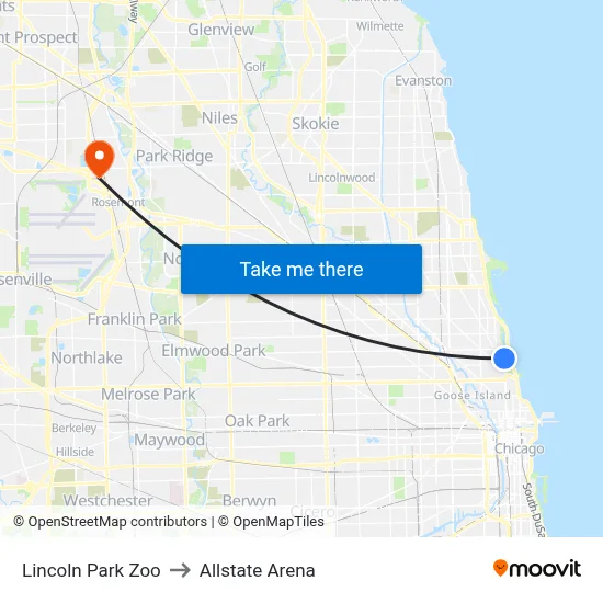 Lincoln Park Zoo to Allstate Arena map