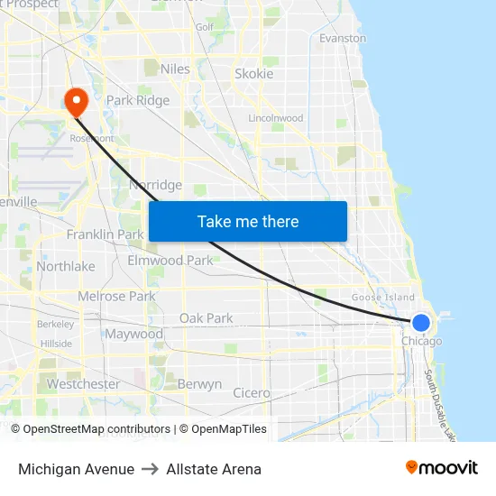 Michigan Avenue to Allstate Arena map