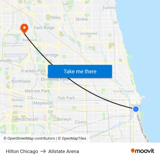 Hilton Chicago to Allstate Arena map