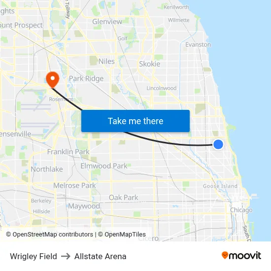 Wrigley Field to Allstate Arena map