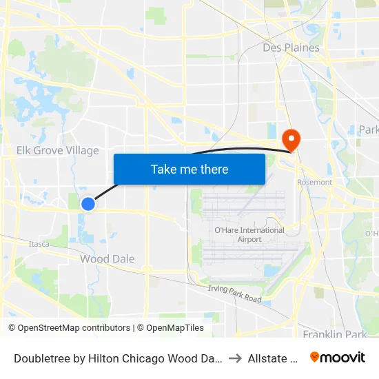 Doubletree by Hilton Chicago Wood Dale / Elk Grove to Allstate Arena map