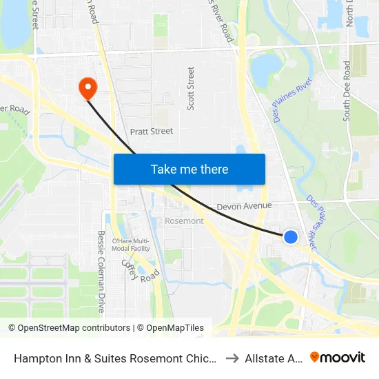 Hampton Inn & Suites Rosemont Chicago O’Hare to Allstate Arena map