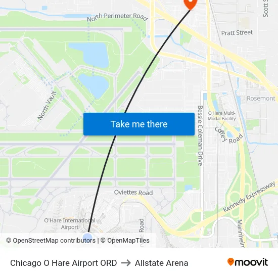 Chicago O Hare Airport ORD to Allstate Arena map