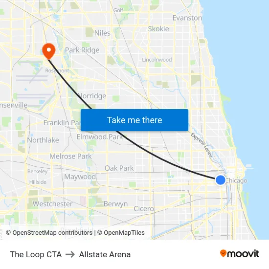 The Loop CTA to Allstate Arena map