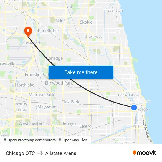 Chicago OTC to Allstate Arena map