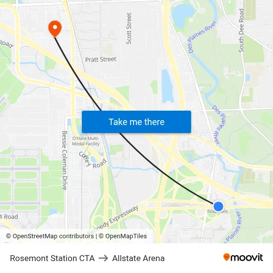 Rosemont Station CTA to Allstate Arena map