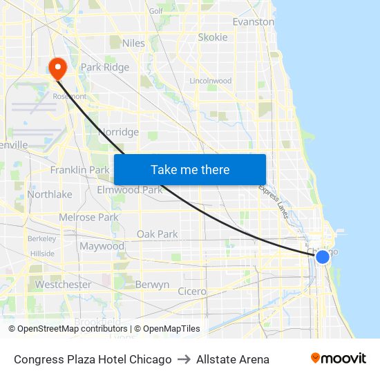 Congress Plaza Hotel Chicago to Allstate Arena map