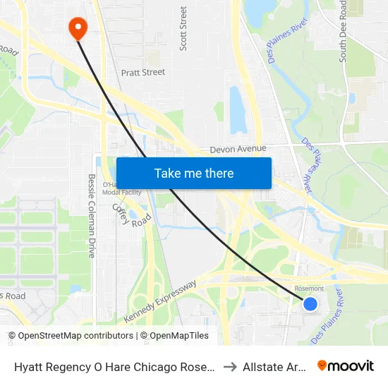 Hyatt Regency O Hare Chicago Rosemont to Allstate Arena map