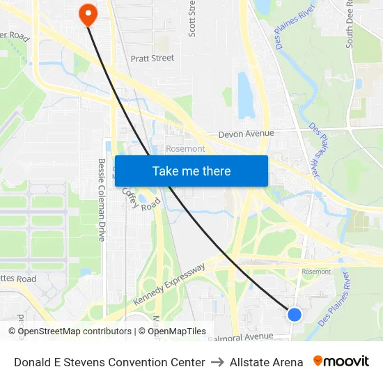 Donald E Stevens Convention Center to Allstate Arena map