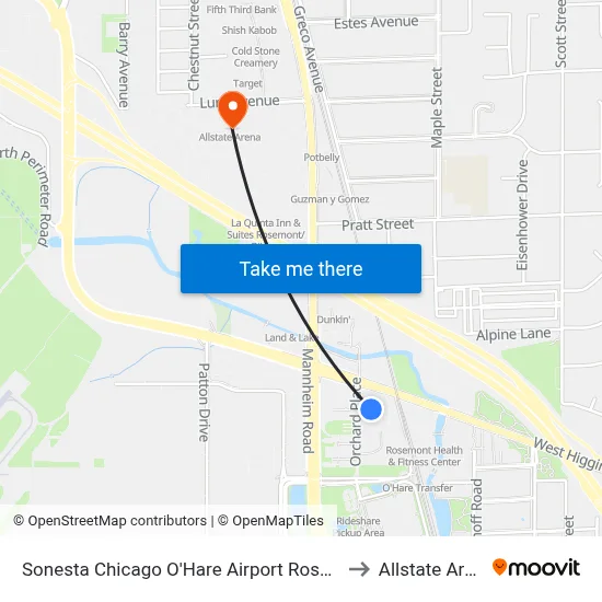 Sonesta Chicago O'Hare Airport Rosemont to Allstate Arena map