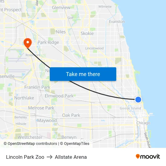 Lincoln Park Zoo to Allstate Arena map