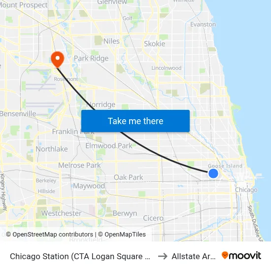Chicago Station (CTA Logan Square branch) to Allstate Arena map