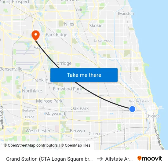 Grand Station (CTA Logan Square branch) to Allstate Arena map