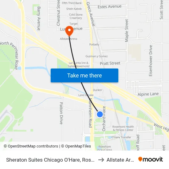 Sheraton Suites Chicago O'Hare, Rosemont to Allstate Arena map