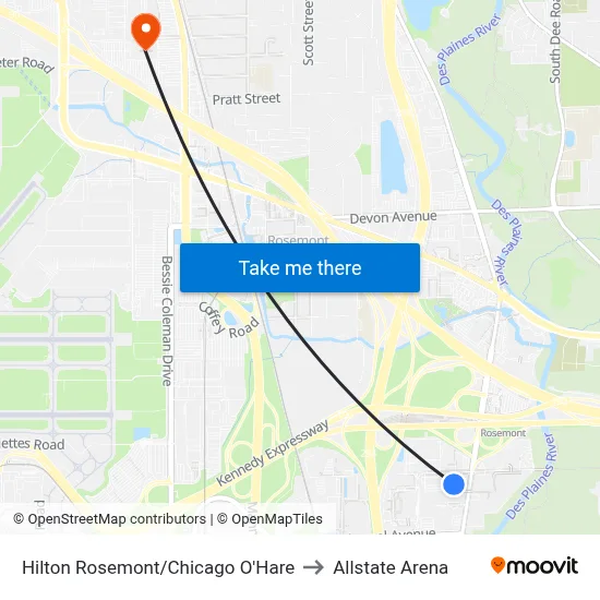 Hilton Rosemont/Chicago O'Hare to Allstate Arena map
