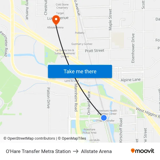O'Hare Metra Transfer to Allstate Arena map