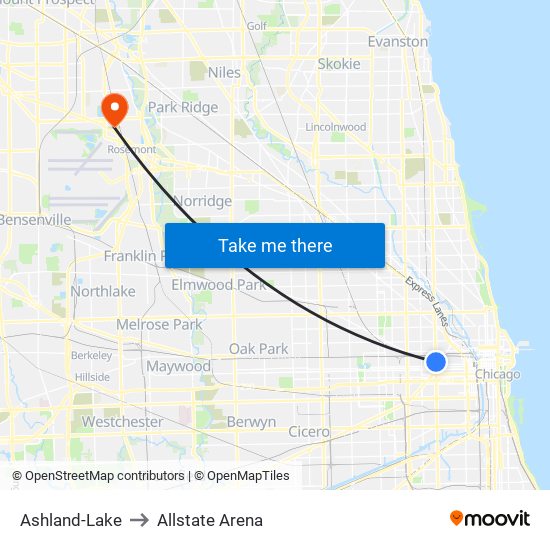 Ashland-Lake to Allstate Arena map