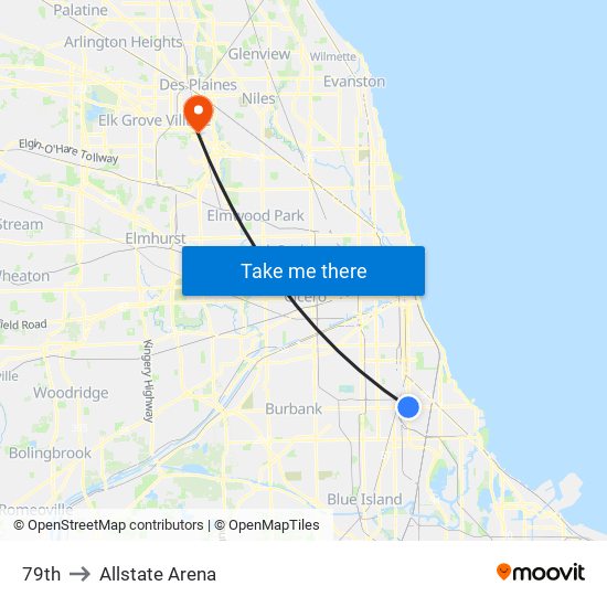 79th to Allstate Arena map