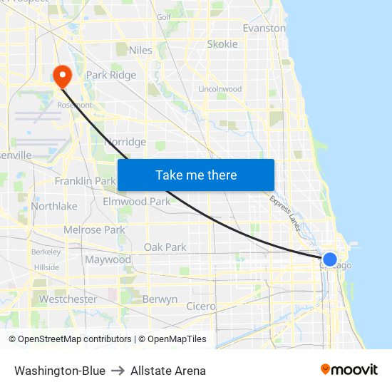 Washington-Blue to Allstate Arena map