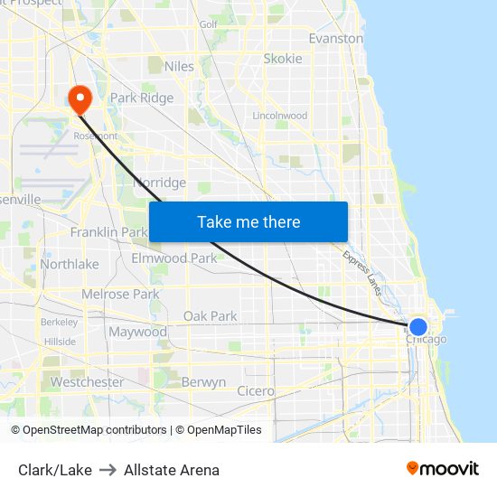 Clark/Lake to Allstate Arena map