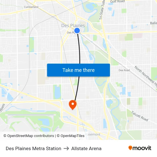 Des Plaines Metra Station to Allstate Arena map