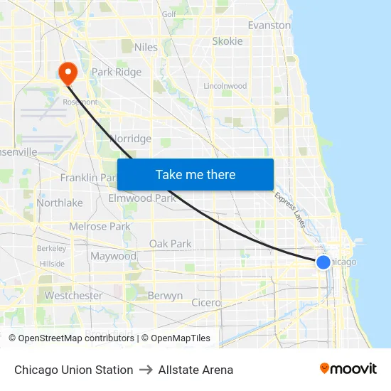 Chicago Union Station to Allstate Arena map