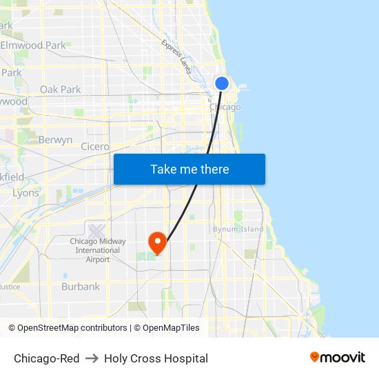 Chicago-Red to Holy Cross Hospital map