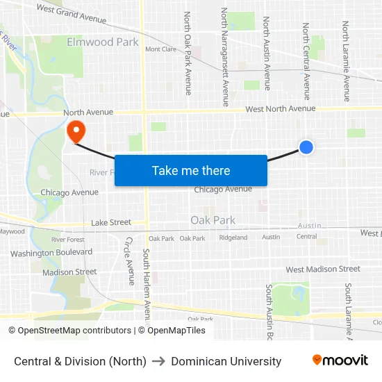 Central & Division (North) to Dominican University map