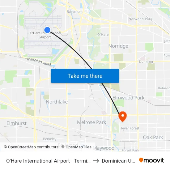 O'Hare International Airport - Terminal 1 Departures to Dominican University map
