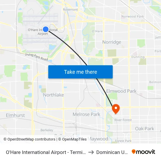 O'Hare International Airport - Terminal 2 Departures to Dominican University map