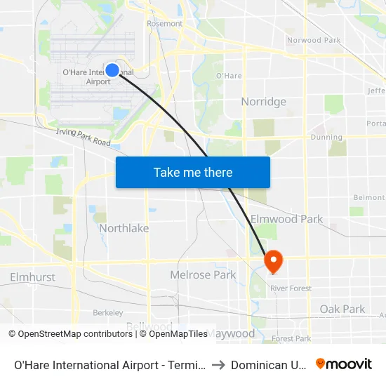 O'Hare International Airport - Terminal 3 Departures to Dominican University map
