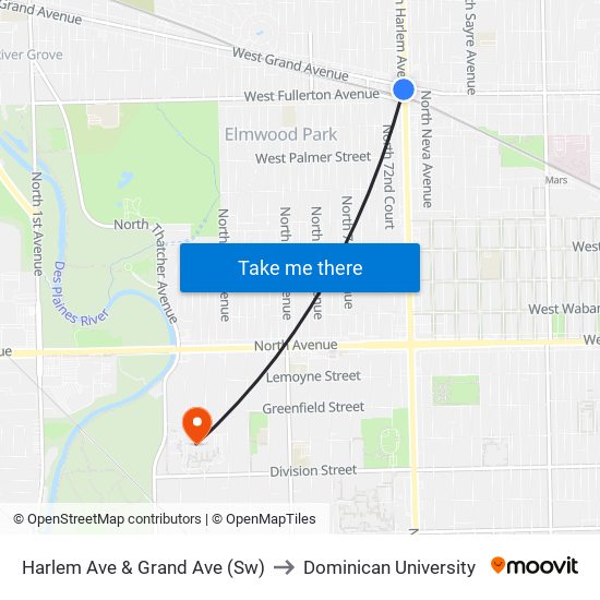 Harlem Ave & Grand Ave (Sw) to Dominican University map