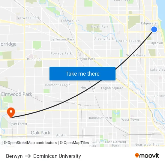 Berwyn to Dominican University map