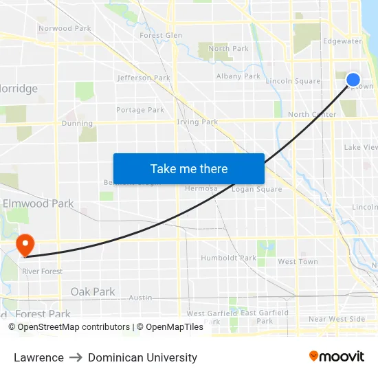 Lawrence to Dominican University map