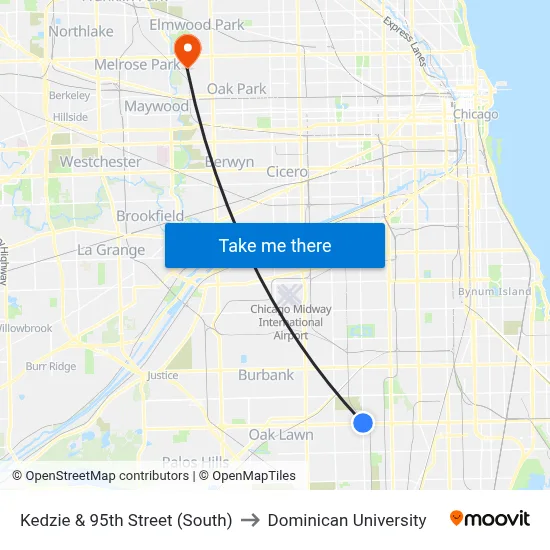 Kedzie & 95th Street (South) to Dominican University map
