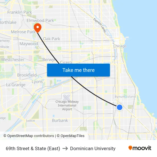 69th Street & State (East) to Dominican University map