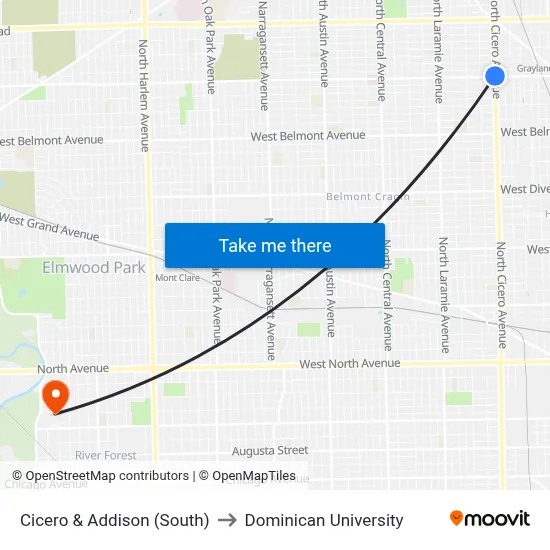 Cicero & Addison (South) to Dominican University map