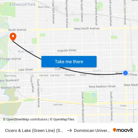 Cicero & Lake (Green Line) (South) to Dominican University map