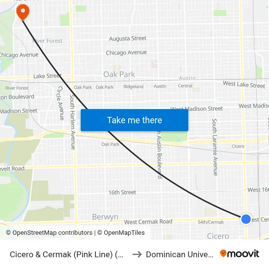 Cicero & Cermak (Pink Line) (North) to Dominican University map
