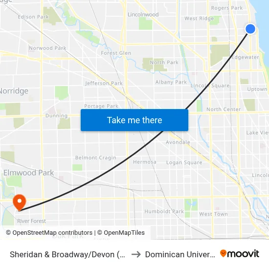 Sheridan & Broadway/Devon (East) to Dominican University map