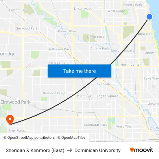 Sheridan & Kenmore (East) to Dominican University map