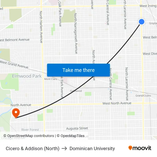 Cicero & Addison (North) to Dominican University map