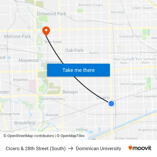 Cicero & 28th Street (South) to Dominican University map