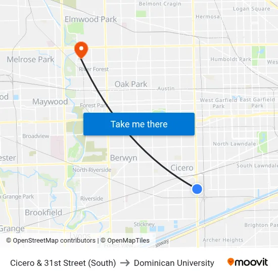 Cicero & 31st Street (South) to Dominican University map