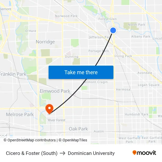 Cicero & Foster (South) to Dominican University map