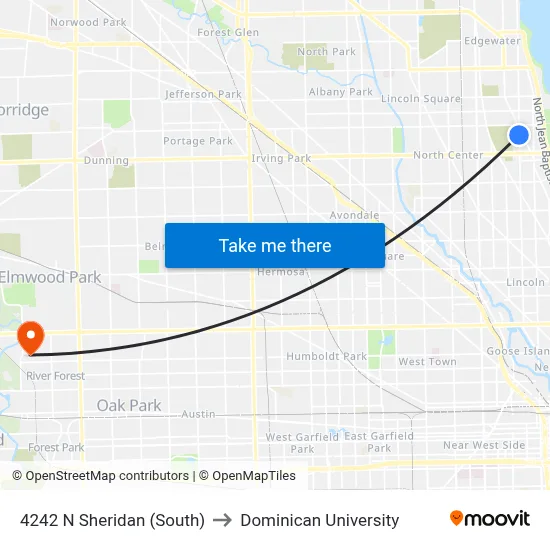 4242 N Sheridan (South) to Dominican University map