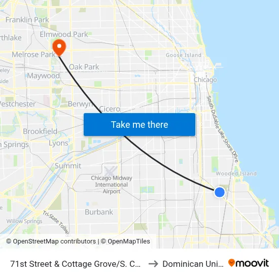 71st Street & Cottage Grove/S. Chicago (East) to Dominican University map